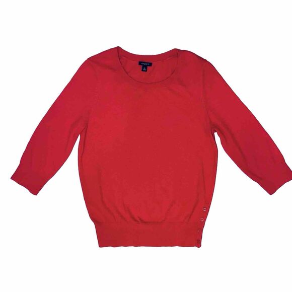 Ann Taylor Holiday Sweater Red Crew Neck 3/4 Sleeve Knit Xmas Buttons Sz Med - Picture 1 of 5